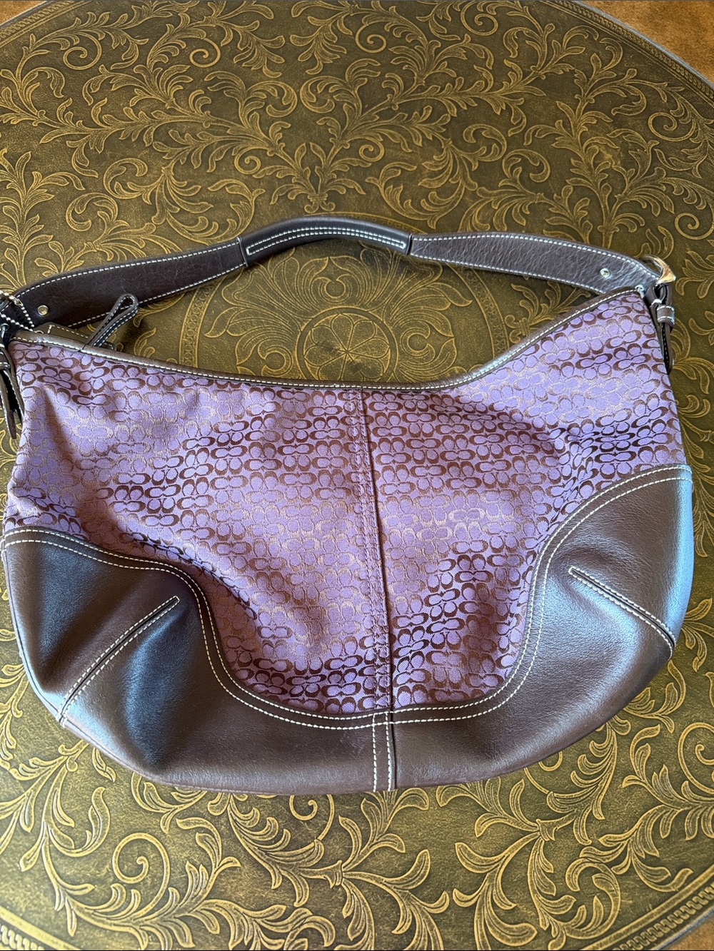 Coach Purple Signature Hobo with Brown Leather Trim - Picture 6 of 6